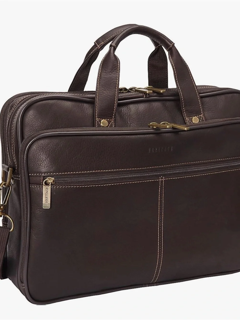 Heritage Dark Brown Leather Briefcase with Gold Hardware